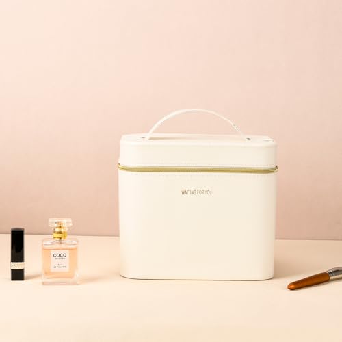 Luxury White Hard Makeup Box with Mirror - Portable Leather Cosmetic Case MIX-2