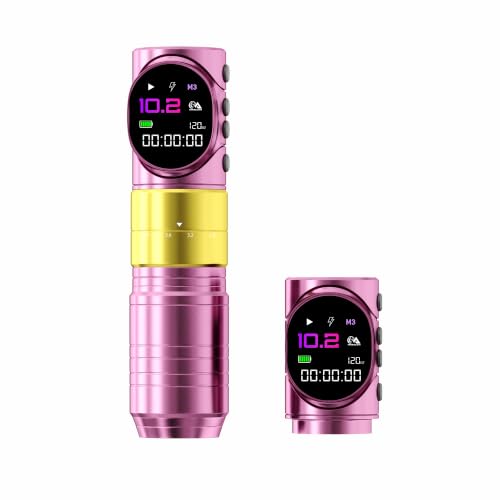 Wireless Rotary Tattoo Gun with Dual Batteries - Pink, 6 Stroke Settings