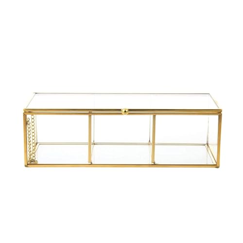 Gold Glass Jewelry Box with Compartments - Clear Display Canister Organizer for Jewelry & Trinkets