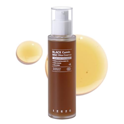 IZEZE BLACK Cumin NSC Bliss Essence 3.38 fl.oz, 100 ml l Black Snail Mucin, Low Molecular Collagen, Hydrating Korean Skincare For Wrinkles, Good Molecules, Nigella Sativa Seed Oil, Thymoquinone