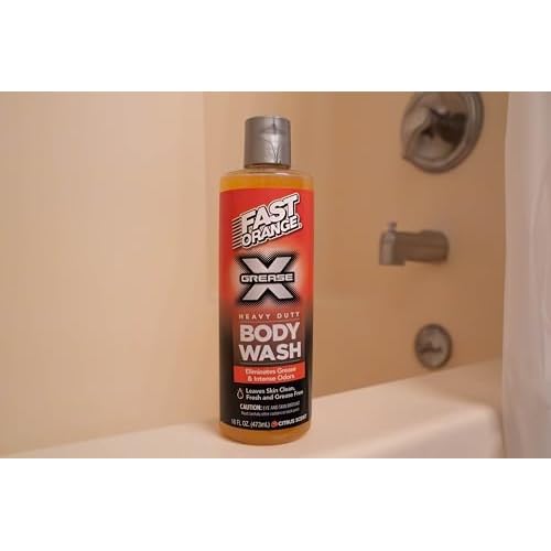 Fast Orange 25716 Grease X Body Wash, Exfoliating & Hydrating Heavy Duty Shower Gel for Men and Women, Mechanic & Industrial Body Soap Removes Grime, Oil, Automotive Odors & More, Citrus Scent 16 Oz.