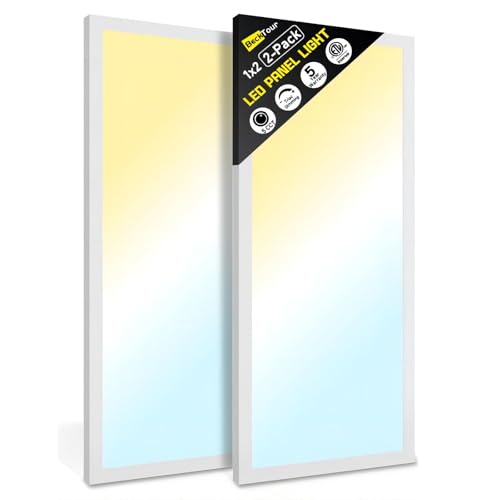 BeckTour White 1x2 ft LED Flat Panel Light 2-Pack, Dimmable Ceiling Fixture 24W