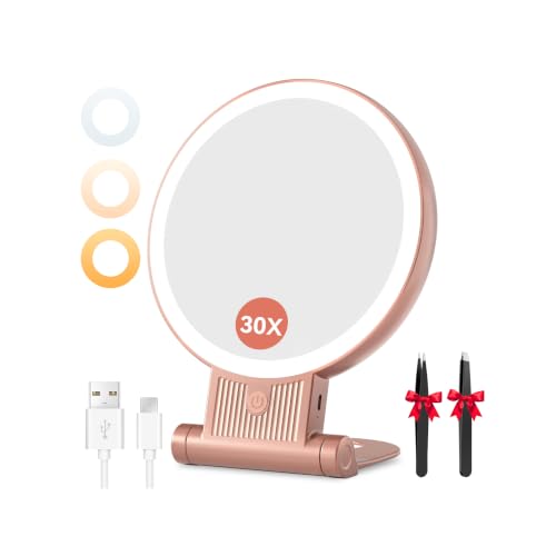 Auxmir Rechargeable 1X/30X Magnifying Makeup Mirror with Light - Rose Gold