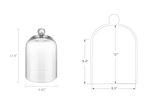 14-Inch Handmade Glass Cloche Dome - Thick & Sturdy for Plants, Trinkets, Cakes, LED Lights, Candle - Variation 10"x14"