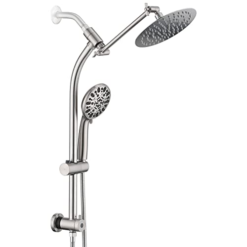Rainfall 8 Inch Round Shower Head & Handheld Spray Combo - Brushed Nickel