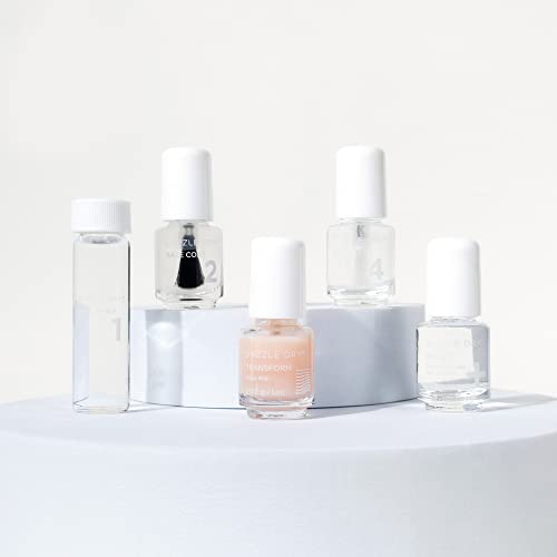 Dazzle Dry Complete Starter Mini Kit | Step 1 - Nail Prep, Step 2 - Base Coat, Step 4 - Top Coat, Transform - Ridge Filler & Revive - Polish & Top Coat Thinner.