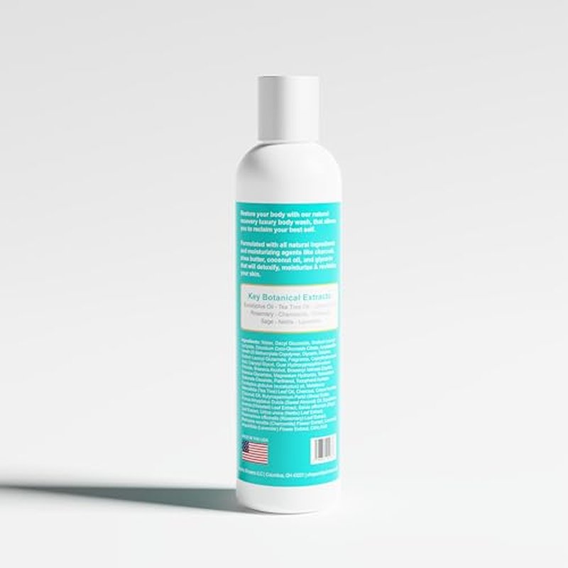 All Natural Recovery Body Wash - Revitalize and Rejuvenate with clean premium ingredients: Charcoal, Shea Butter, Eucalyptus, Tea Tree, Coconut Oil, Rosemary, Chamomile, Sage