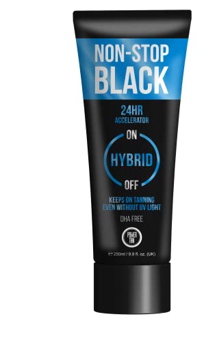 Power Tan Non-Stop Black Sunbed Tanning Accelerator 250ml - DHA Free Dark Tan Enhancer, Tingle-Free, All Skin Types