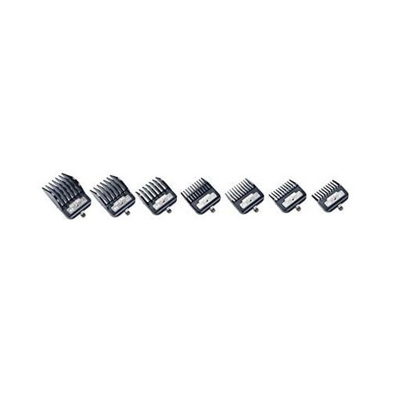 Andis Master Series Premium Hair Clipper Attachment Comb Set, Clipper Guards Cutting Guides with Metal Clip, Black, 7 Count