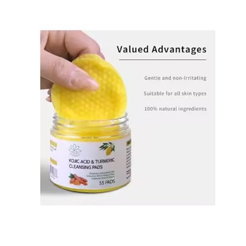 Kojic Acid and Turmeric Cleansing Pads, 55 Pcs, for Face Cleaning, Hydrating and Exfoliation.