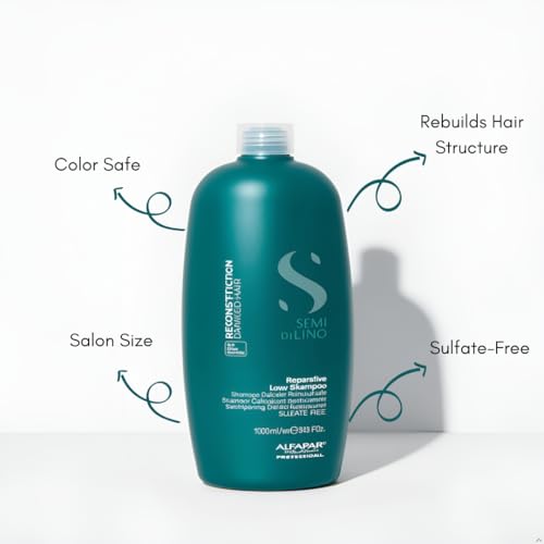 ALFAPARF MILANO Semi di Lino Reconstruction Reparative Sulfate Free Shampoo for Damaged Hair - Color Safe - Repairs, Restores Fiber & Elasticity - Paraben Free - Vegan (33.8 oz)