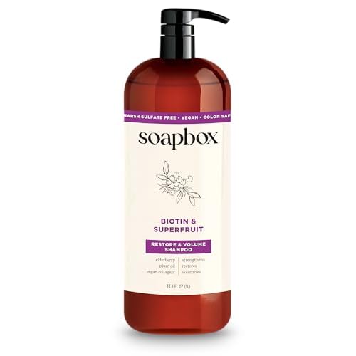 Soapbox Biotin Shampoo, Biotin & Collagen Super Fruit Shampoo for Thin, Fine, Thinning Hair | Volumizing & Repairing to Promote Hair Growth, Strength, Fullness, 1 Liter Pump Bottle