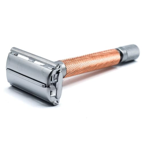 Parker 74R Rose Gold ? Long Handle Butterfly Open Safety Razor for Men | Heavyweight Double Edge Razor Includes 5 Premium Platinum Blades