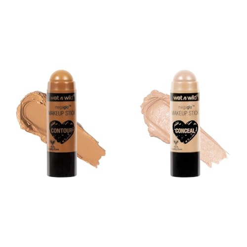 wet n wild MegaGlo Makeup Stick Conceal Contour Brown Oak's On You 1.1oz & Nude For Thought Versatile Cheek Color