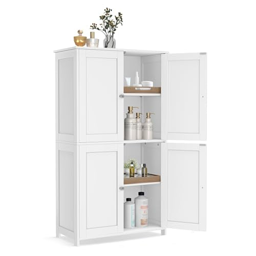 VASAGLE Floor Storage Cabinet with 4 Doors and Adjustable Shelves - Cloud White / 42.7"