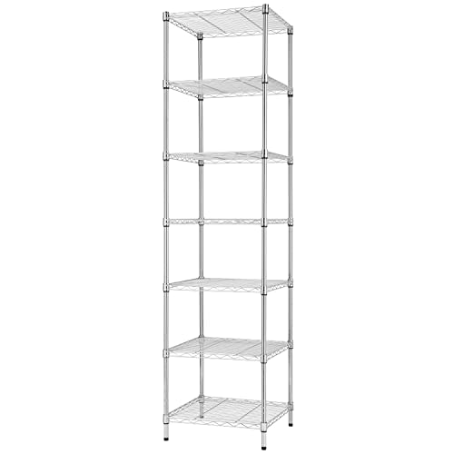 Heavy Duty 7-Tier Wire Shelving Unit - 18x18x72 Inches Chrome Adjustable Storage Rack