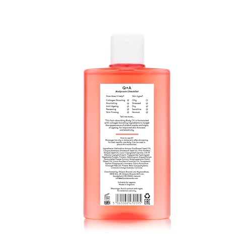 Q+A Collagen Body Oil (150ml), Nourishing Body Moisturizer with Vegetable Collagen, Immortelle Oil and Omega-9, Supports Firmness, Boosts Elasticity and Targets Stretch Marks, Vegan and Cruelty Free