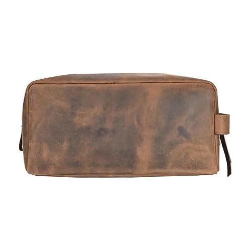 Leather Toiletry Bag, Cosmetic Case, Classy Dopp Kit - Best Gift - Premium Genuine Leather Dopp Kit Shaving Kit Organizer Travel Kit Pouch Bag f - Large Size (Oil pull up) (Dark Brown)
