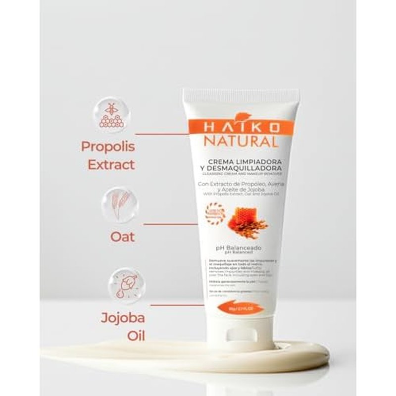 Hydrating Cleansing Cream & Makeup Remover with Propolis (Purifying), Oat (Soothing), & Jojoba Oil (Moisturizing). Non-Greasy, pH Balanced, for All Skin Types - 2.7 fl oz / 80g