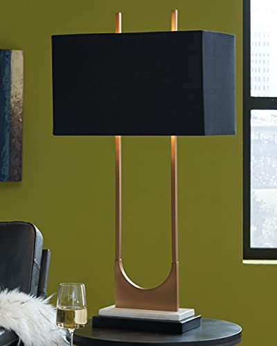 Signature Design by Ashley Modern Tall Marble Table Lamp - Black Brass Finish