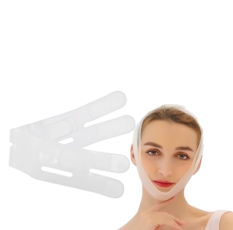 Reusable V Line Silicone Face Strap also for Sleep, Soft Silicone Chin Strap for Women [White Middle-19]