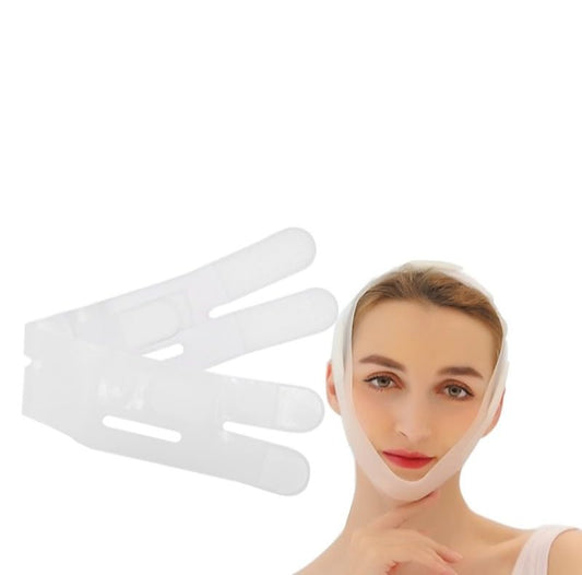 Reusable V Line Silicone Face Strap also for Sleep, Soft Silicone Chin Strap for Women [White Middle-19]