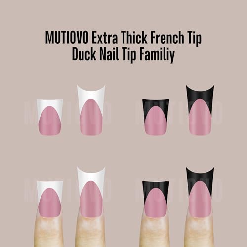 White French Tip Duck Feet Nail Tips Full Cover for Press on Acrylic with Moon Curve, BERRY PINK Extra Thick Medim Long, Flare Wide Soft Gel Fake False Nail Extension x 15 Sizes 150 pcs