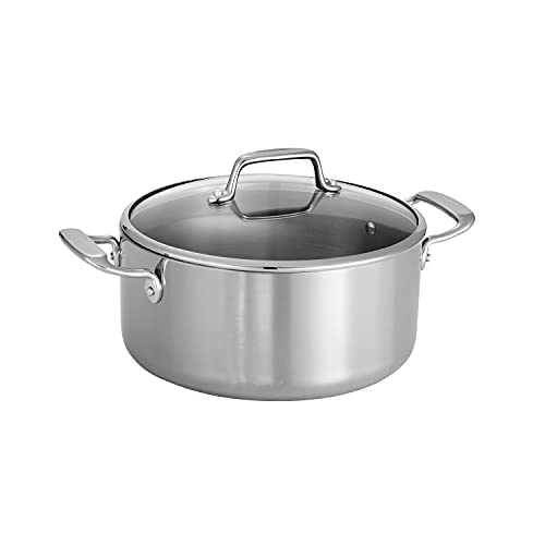 Dutch Oven 5 Quart - Tri-Ply Clad Stainless Steel Cooking Pot with Glass Lid