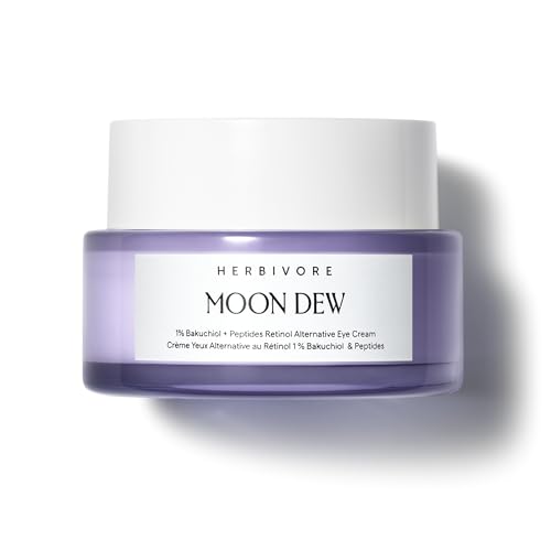 HERBIVORE Moon Dew 1% Bakuchiol + Peptides Retinol Alternative Anti Aging Eye Cream Reduces Fine Lines, Wrinkles & Puffiness, Plant-based, Vegan, Cruelty-free, 15mL / 0.5 oz