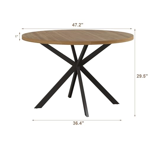 Walnut 47.2 Inch Round Dining Table for 4 - Sturdy Kitchen & Home Use