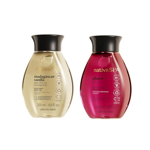 O BOTICARIO Nativa SPA Body Hydrating Oil Bundle: Madagascar Vanilla & Plum. Moisturizing Body Oils, 6.8 Ounce (each)