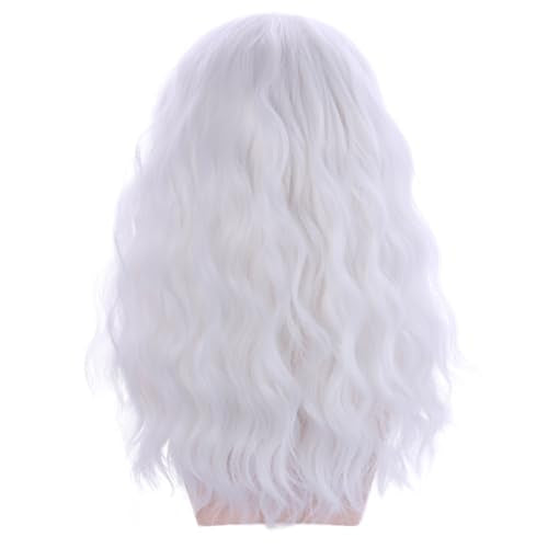 Mens White Curly Wavy Wig - Long Synthetic Hair for Men - Variation of White