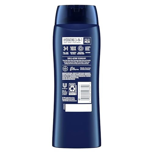 Suave Men Moisturizing Body, Face and Hair Wash, 3-in-1 For Hydrated Skin and Hair, Citrus & Musk scent, No Parabens, No Phtahaltes, 18 Oz Pack of 6