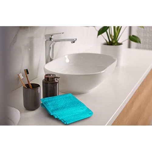 Softolle 100% Cotton Washcloths 60 Pack (12x12 Inches) Soft, Highly Absorbent Washcloth, Face Towels, Wash Cloths for Face, Ring Spun, Bulk Pack (Turquoise)