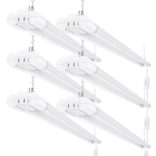 Sunco 6 Pack 4ft LED Shop Light, 5000K Daylight, Linkable, White Endcaps