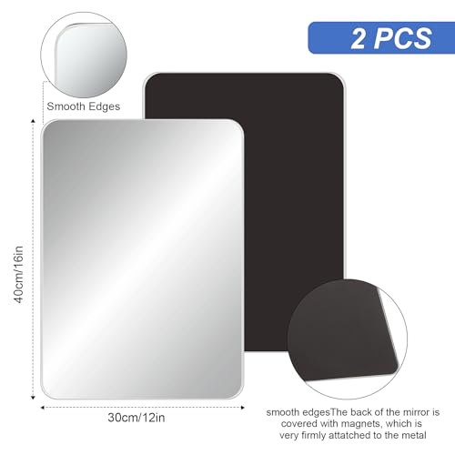 Blulu 2 Pcs Magnetic Locker Mirror Small Real Glass School Rectangular Locker Magnetic Makeup Mirror for Bathroom Household Refrigerator Cabinet(12 x 16 Inches)