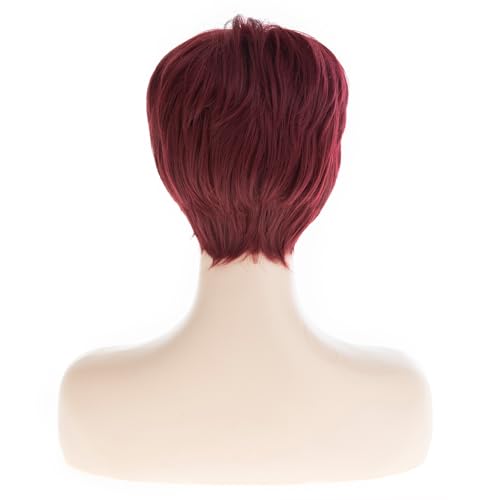 RicHyun Burgundy Pixie Cut Wig with Bangs – Short Natural Synthetic Wig for Women
