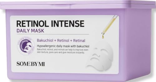 Retinol Intense Daily Sheet Mask - Vegan Korean Face Mask for Skin Rejuvenation & Aging Care - 30 Sheets
