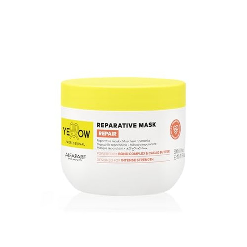 ALFAPARF MILANO Yellow Professional Repair Reparative Mask for Damaged Hair - Powered By Bond Complex & Cacao Butter - Designed For Intense Strength (10.1 fl oz / 300ml)
