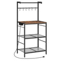 MAHANCRIS Rustic Brown & Black 22.4-inch Kitchen Bakers Rack with Power Outlet & Hooks