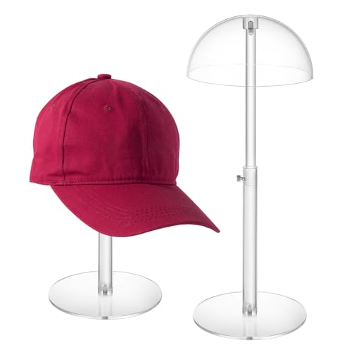 JUESHA 4 Pack Clear Acrylic Hat Display Stand Adjustable Height Hat Holder