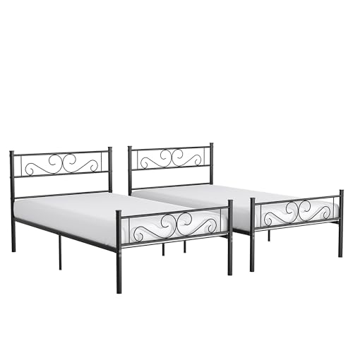 Twin Size Metal Bed Frame with Headboard - 14 Inch Platform Mattress Foundation, Easy Assembly, Black - Variation of Black / Twin*2