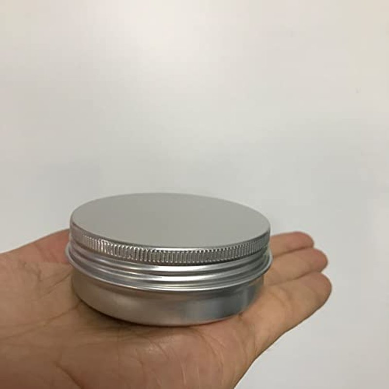 48 Pack (2 Oz/60ml) Screw Top Round Aluminum Tin Cans, Rust-Resistant Metal Tin Storage Jar Containers with Screw Cap for Lip Balm, Cosmetic, Candles Salve Make Up Eye Shadow Powder Candy Tea (Silver)
