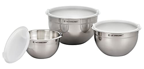 Mixing Bowls with Plastic Lids - Nested Stainless Steel Set of 3