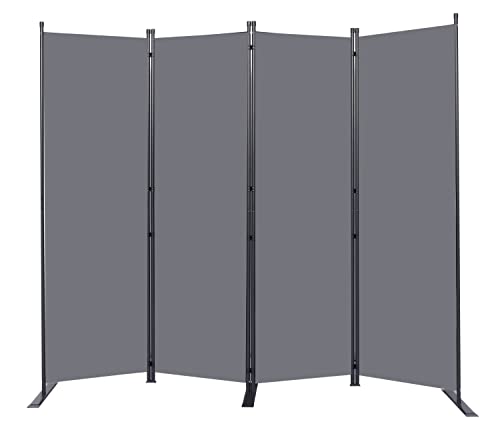Grey 4-Panel Room Divider 88 Inch Wide Folding Privacy Screen