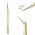 MGER Eyelash Extension Tweezers, Professional Curved Pointed Isolation Tweezers for Classic Individual Volume Mink Lash Extensions, Pointed Tweezers Stainless Lash Extensions, Gold tweezers