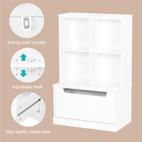 Kids Bookshelf and Toy Storage Organizer with Drawer - Toddler Friendly