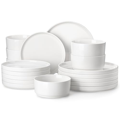 Ivory White Porcelain Dinnerware Set for 6 - 18 Piece Serving Plates & Bowls