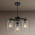 Black 3-Light Modern Dining Chandelier with Glass Shades - Farmhouse & Industrial Style