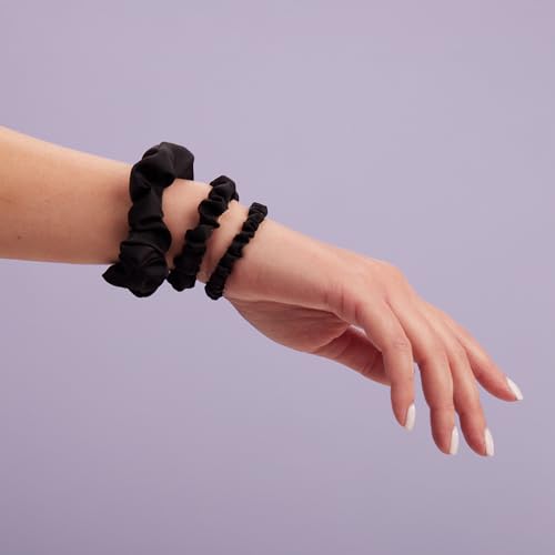 Goody Ouchless Quarter Inch Satin Scrunchies, Frizz Fighting, No Damage Scrunchies, All Hair Types, Gentle, Secure & Creaseless Hair Ties for Day and Overnight, Gifts for Women & Girls, 5 Ct, Black